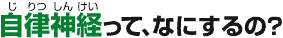 自律神経って、なにするの?